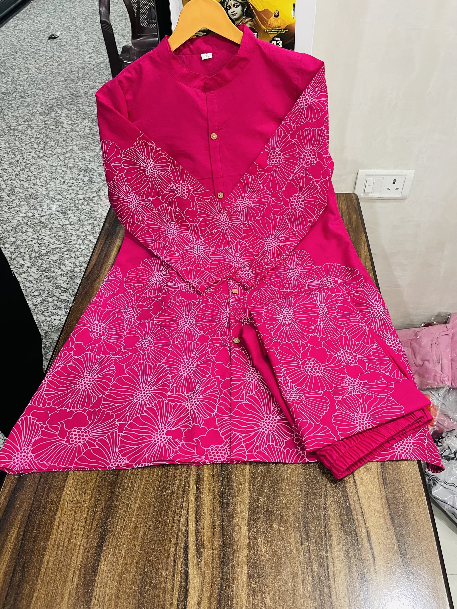 Pink Printed Cotton Co-Ord Kurta Set